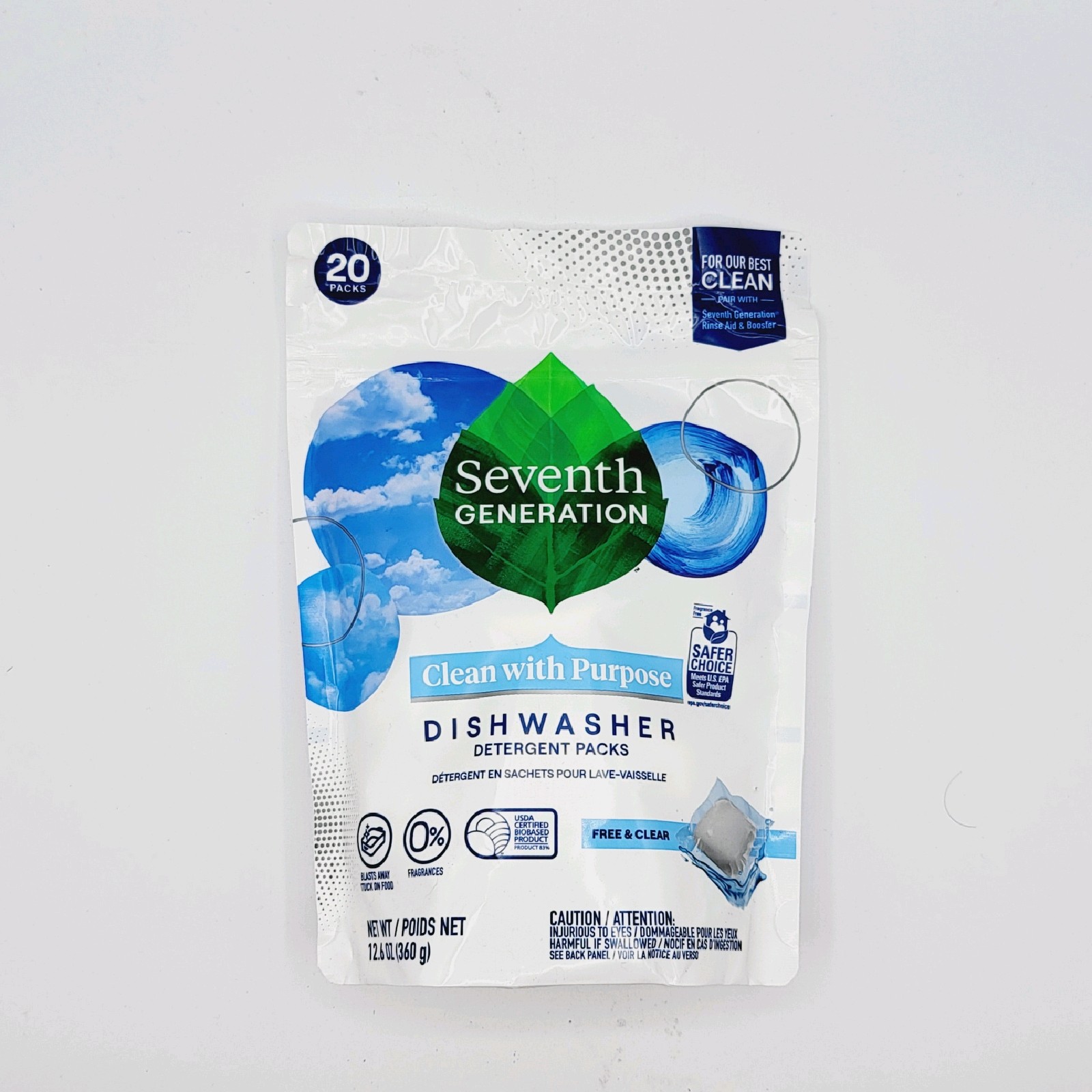 Seventh Generation Dishwasher Pods Free & Clear 20 Count